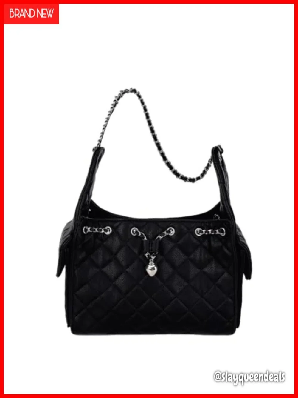 Quilted Vegan Leather Shoulder Bag Hobo Purse with Chain Strap